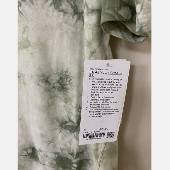 NWT LULULEMON LA ALL YOURS CUT-OUT SHORT SLEEVE CAMO WASH WILLOW GREEN - SIZE 8 - Picture 3 of 5